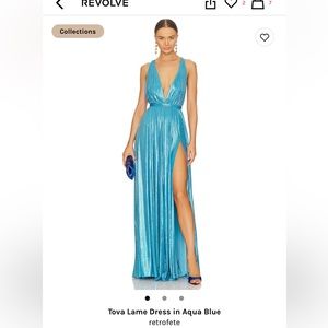 Retrofete tova lame dress in aqua blue size xl